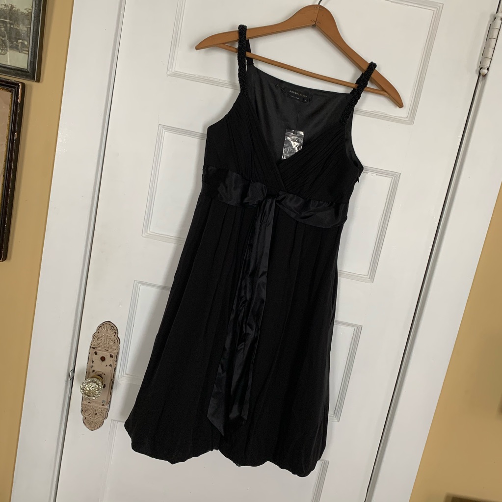 Bcbgmaxazria Black Beaded Strap Empire Waist Cocktail Dress Sz 2